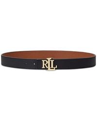 Lauren by Ralph Lauren - Logo Reversible Pebbled Leather Belt - Lyst