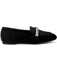 Rag & Co - Kyari Velvet Diamante Strap Loafers - Lyst