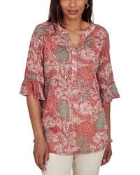 Ruby Rd. - Petite Tropical Floral Burnout Split Neck Top - Lyst