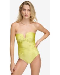 Calvin Klein - Shirred Tummy-control Split-cup Bandeau One-piece Swimsuit - Lyst