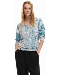 Desigual - V-Neck Sweater With Abstract Print - Lyst