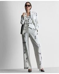 DKNY - Pinstripe Single Button Blazer Pinstripe V Neck Sleeveless Vest Pinstripe Floral Mid Rise Flared Pants - Lyst