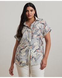 Ralph Lauren - Plus Size Relaxed-fit Print Short-sleeve Linen Shirt - Lyst