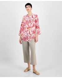 Charter Club - Printed Linen 3 4 Sleeve Tunic Linen Solid Cropped Pull On Pants Exclusively At Macys - Lyst