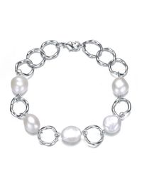 Genevive Jewelry - Sterling 14k Gold Plated Genuine Freshwater Pearl Chain Bracelet - Lyst