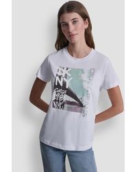 DKNY - Rhinestone Graffiti Logo Crew Neck T-shirt - Lyst