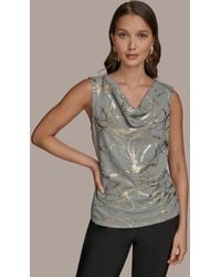 Donna Karan - Sleeveless Cowlneck Foil-print Top - Lyst