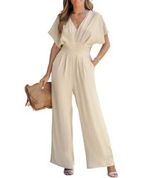 CUPSHE - V-neck Short Sleeve Straight Leg Jumpsuit - Lyst
