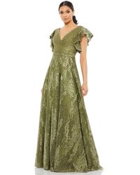 Mac Duggal - Embroidered Flutter Sleeve V-neck Gown - Lyst
