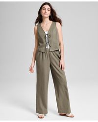 And Now This - Petite Linen-blend Side-tie Pull-on Wide-leg Pants - Lyst