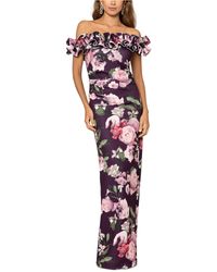 xscape floral ruffled gown