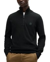 BOSS - Boss By Logo-patch Zip-neck Sweater - Lyst