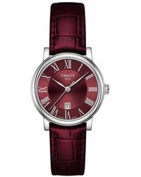 Tissot - Swiss Carson Premium Lady Burgundy Leather Strap Watch 30mm - Lyst