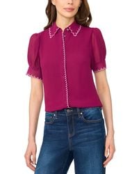 Cece - Scallop Contrast Trim Button Up Top - Lyst