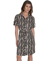 Halston - Printed Roll-tab-sleeve Belted Shirtdress - Lyst