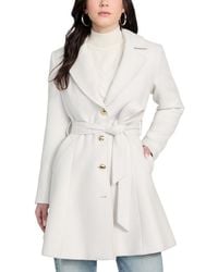 Guess - Belted Faux-fur-collar Button-front Coat - Lyst