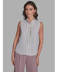 BCBGMAXAZRIA - Sleeveless Button Front Ruffle Top - Lyst