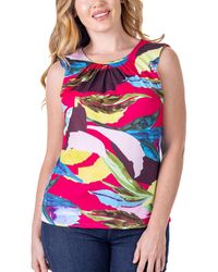 24seven Comfort Apparel - Print Pleated Crew Neckline Back Closure Sleeveless Top - Lyst