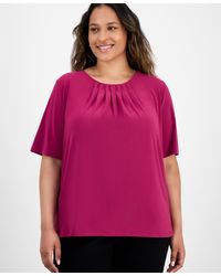 Kasper - Plus Size Elbow-sleeve Pleated-neck Top - Lyst
