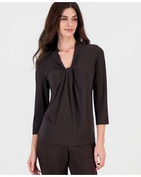 Kasper - Petite Knot-front 3/4-sleeve Blouse - Lyst