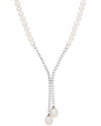 Arabella - Cultured Freshwater Pearl (5mm & 10 X 8mm) And Swarovski Zirconia Lariat Necklace In Sterling Silver - Lyst