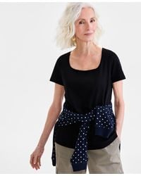 Style & Co. - Cotton Square-neck Short-sleeve T-shirt - Lyst