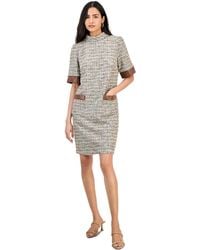 Julia Jordan - Faux-leather-trim Tweed Shift Dress - Lyst