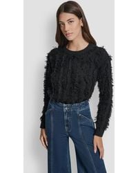 DKNY - Petite Fringe Crewneck Sweater - Lyst