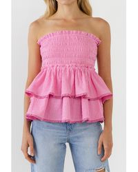 Free the Roses - Lace Smocked Knit Ruffled Tube Top - Lyst