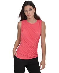 DKNY - Crewneck Sleeveless Side-ruched Knit Top - Lyst