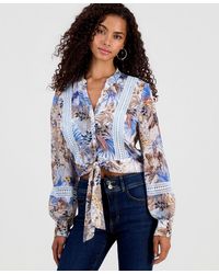 Guess - Long-sleeve Zahara Tie-front Top - Lyst