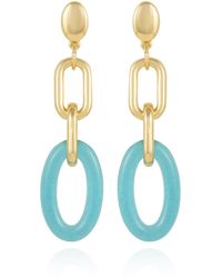Vince Camuto - Gold-tone And Blue Interlocking Link Drop Earrings - Lyst