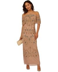 Adrianna Papell - Beaded Mesh Cold-shoulder Gown - Lyst