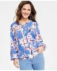 INC International Concepts - Petite Printed Lace-up Blouse - Lyst