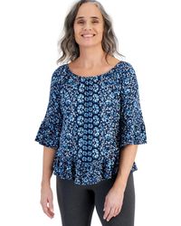 Style & Co. - Printed On-off Ruffle Sleeve Top - Lyst