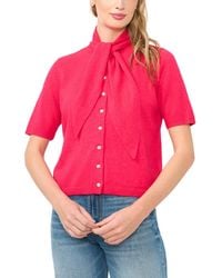 Cece - Tie Neck Front Button Cardigan - Lyst