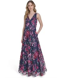 Eliza J Abito Midi In Organza Floreale – Scollo A V Senza Maniche – Vestito Da Cerimonia Donna