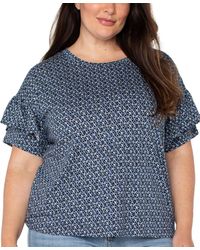 Liverpool Los Angeles - Liverpool Plus Size Printed Ruffled Half-sleeve Top - Lyst