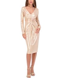 Siena Jewelry - Metallic Twist-waist Long-sleeve Sheath Dress - Lyst