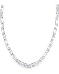 Macy's - Diamond Accent Greek Key Necklace In Silver Plate - Lyst