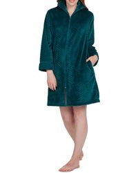 Miss Elaine - Solid Long-sleeve Short Zip Fleece Robe - Lyst