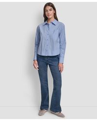 DKNY - Cropped Long Sleeve Button Front Shirt - Lyst