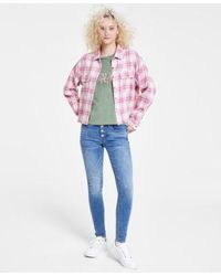 Lucky Brand - Plaid Fringed Hem Cropped Shirt Floral Graphic Crewneck T Shirt Mid Rise Skinny Leg Jeans - Lyst