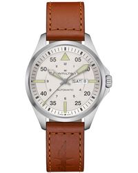 Hamilton - Swiss Automatic Khaki Aviation Day Date Leather Strap Watch 42mm - Lyst