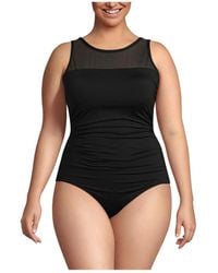 Lands' End - Plus Size Chlorine Resistant Smoothing Control Mesh High Neck One Piece Swimsuit - Lyst