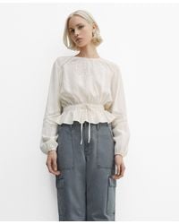 Mango - Embroidered Puff Sleeve Blouse - Lyst