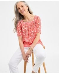 Style & Co. - Printed Cotton Square-neck Top - Lyst