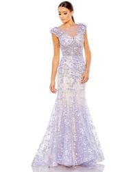 Mac Duggal - Embellished Cap Sleeve Illusion Neck Trumpet Gown - Lyst