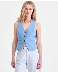 On 34th - Linen Blend V-neck Button-front Vest - Lyst