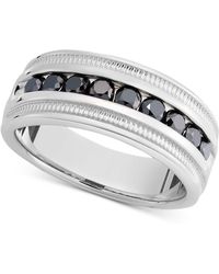 Macy's Men's Sterling Silver Ring, Black Diamond Band (1 Ct. T.w.) - Metallic